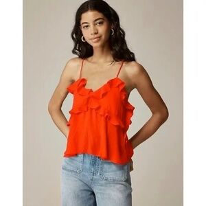 J. CREW Drapey Ruffle Tank Top Airy Chiffon Orange Red Gauzy Ruffles X-Large